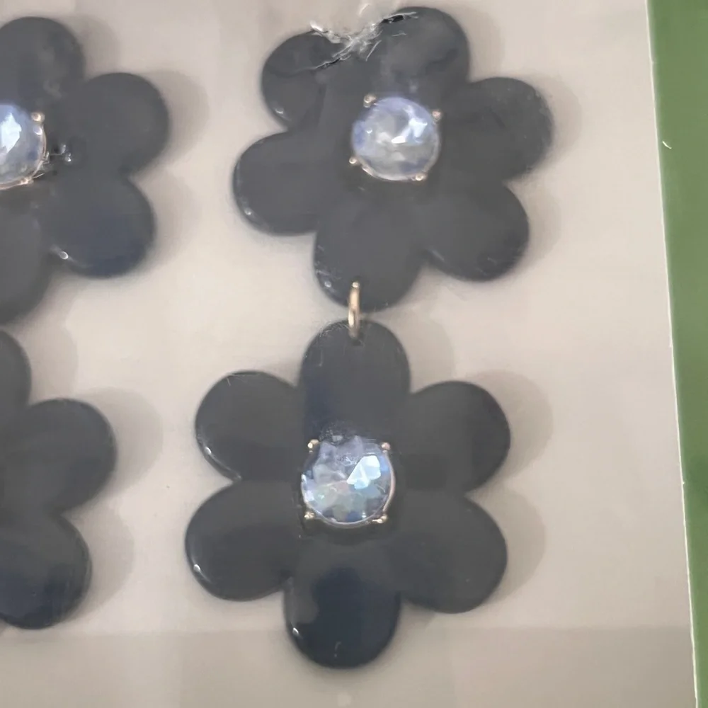 KATE SPADE• Black Flower Earrings with Crystal Accents